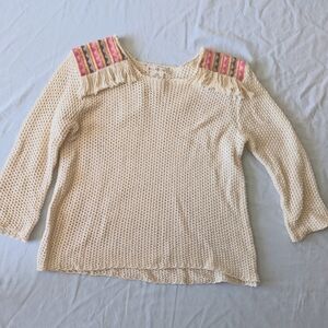 Billabong Sandy Kisses Cream Knit Sweater with Colorful Shoulder Accents
